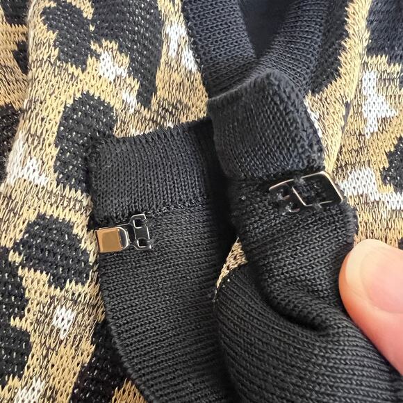 Vtg Misook Cardigan Sweater Petite Large Leopard Print Black Tan Shoulder Pads - Picture 7 of 9